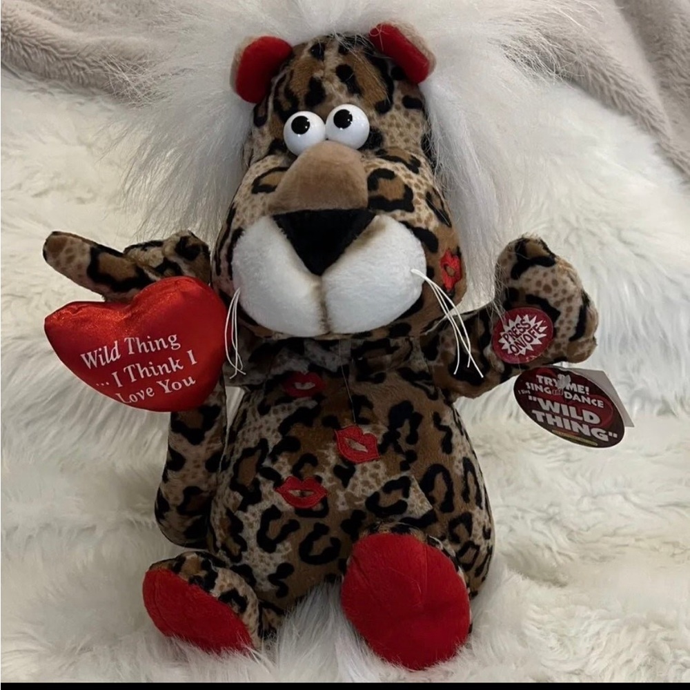 “WILD THING” Dan Dee "I THINK I LOVE YOU" SINGING  12" Leopard‎ w/ kisses plush